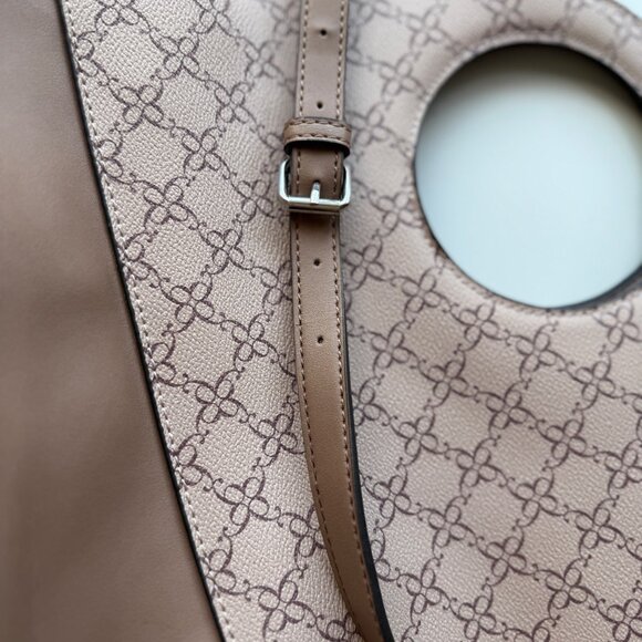 Nine West Monogram Print Beige & Brown Tote Bag Adjustable Shoulder Strap - Picture 9 of 16